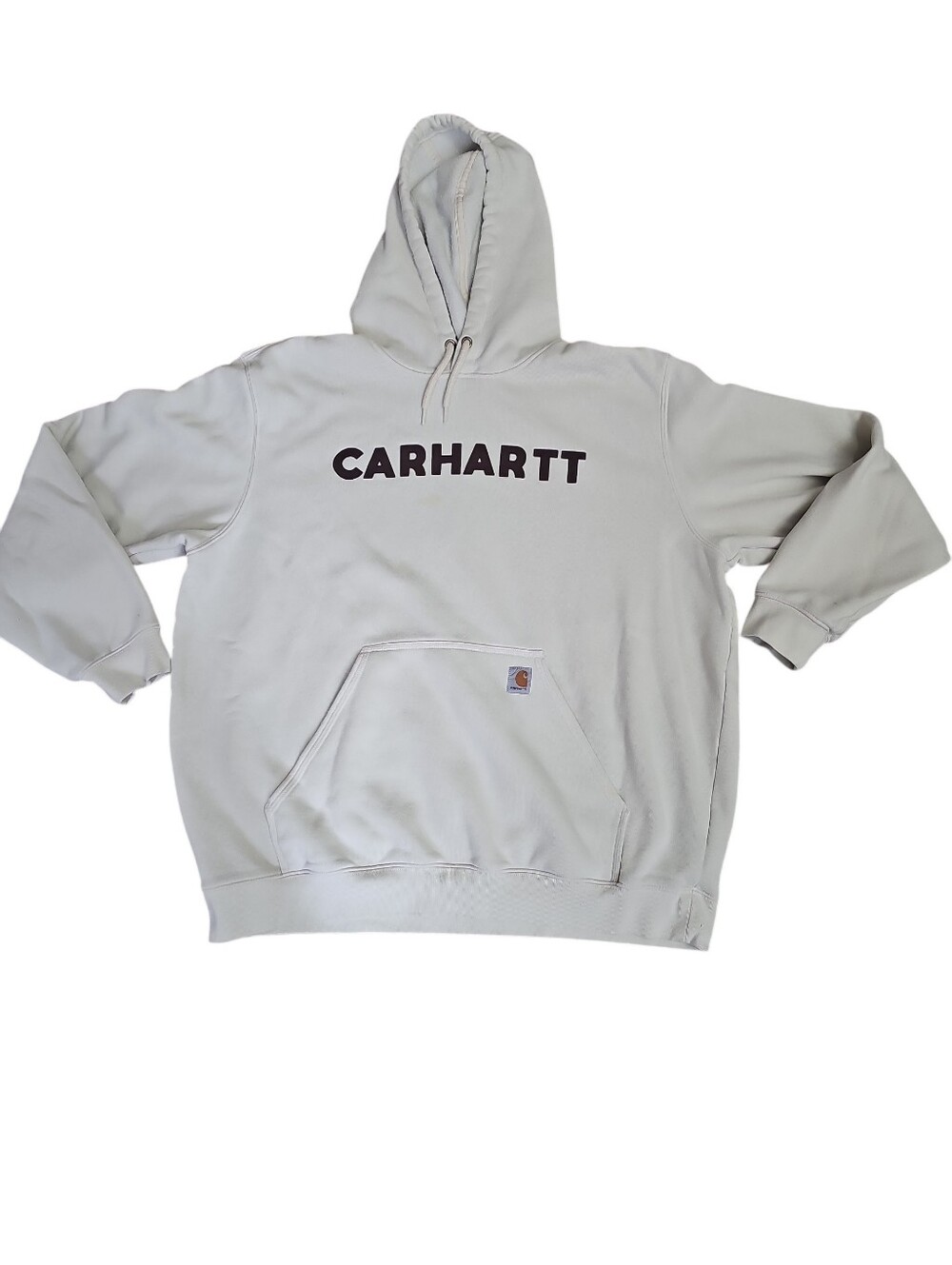Carhartt Hoodie 2XL Mens Off White Ivory Beige Logo Sweatshirt Loose Fit GUC